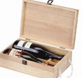 Two Bottle pine wine box with rope handle