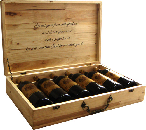 Wood wine gift box for 6 bottles