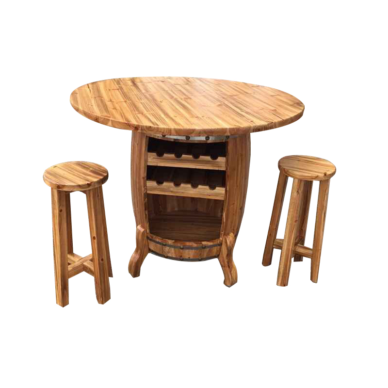 Wood furniture with one wine table barrel and three chairs for bars and grassland