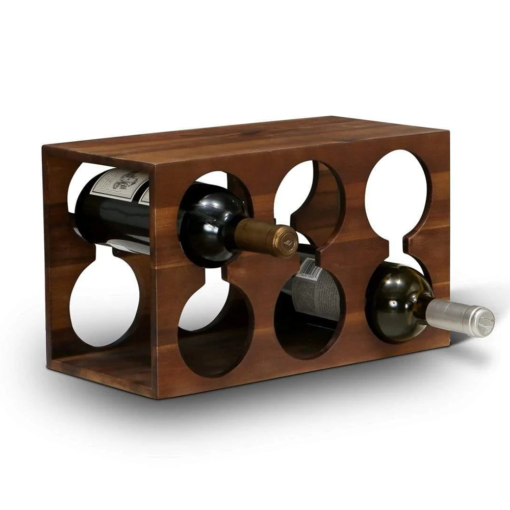6-Bottle Solid Acacia Countertop Wine Rack