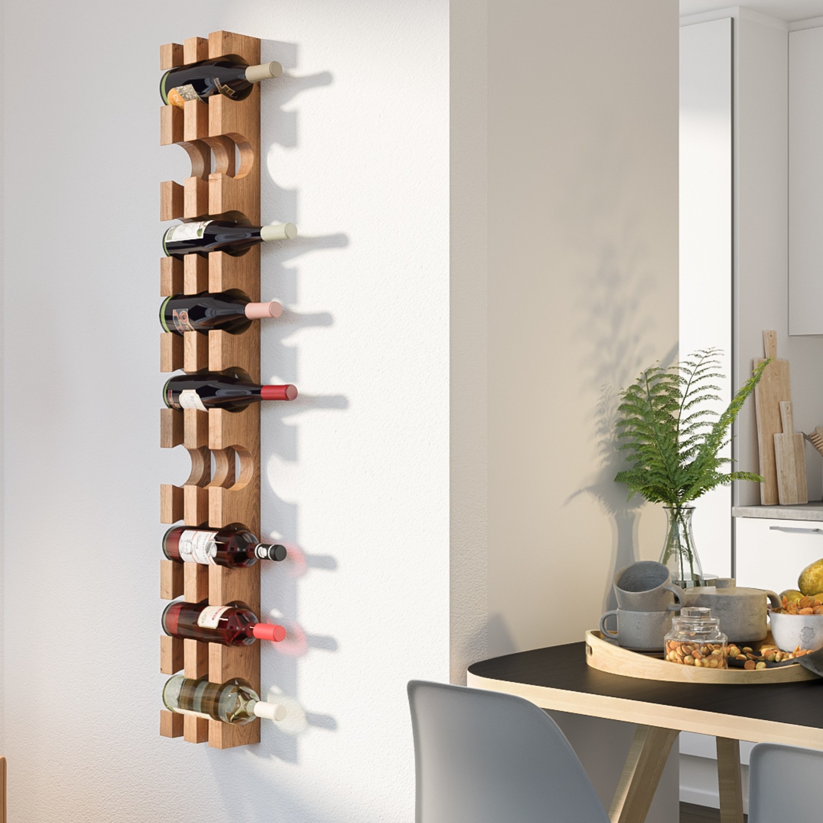 9-Bottle Natural Oak Floor Standing Wine Rack