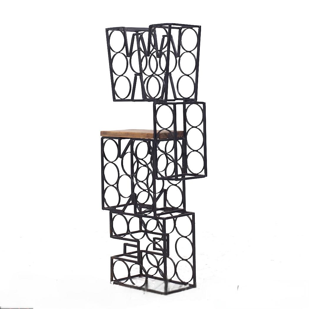 Industrial-Rustic Freestanding Storage Iron & Wood 16-Bottle Wine Rack