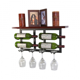 Decorative Wall mounted 4 bottle wine racks with 4 glass racks